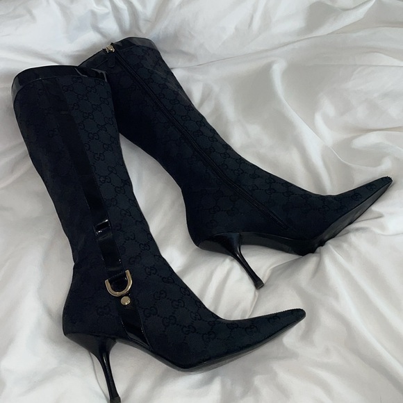 Gucci vintage GG monogram black cloth boots - Picture 13 of 16